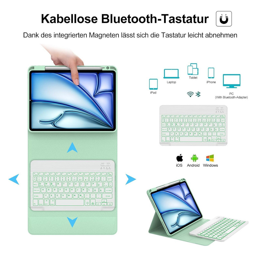 Чохол-клавіатура IVEOPPE для iPad Air 13 M4 M3 M2 м'ятний Bluetooth магнітна знімна QWERTZ підсвітка 450mAh 1мм 3 положення Київ - фото 4