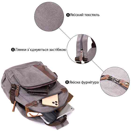Рюкзак текстильный унисекс Vintage 20601 Серый Киев