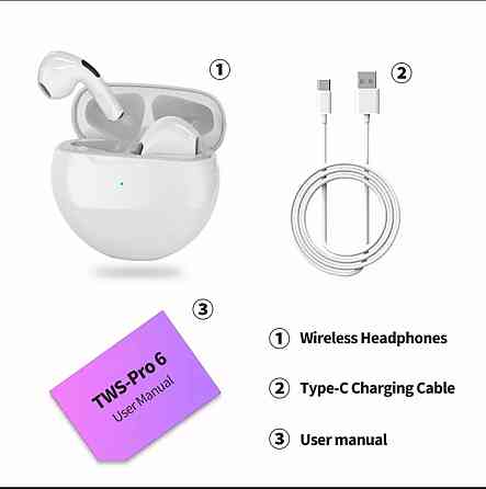 Навушники безпроводні TWS Pro6 (по типу Airpods) Bluetooth 5.0 + EDR (УЦІНКА) Київ