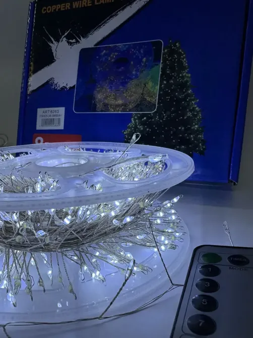 Гірлянда Мішура срібний провід 220В пульт ДК 8 режимів 30м 900LED (білий) S-LINE-30M900-W-1 Одеса - фото 3