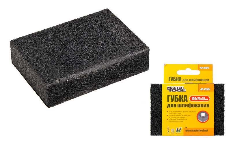 MASTERTOOL Губка для шліфування MASTERTOOL Р60 100х70х25 мм 08-0306 Коломия - фото 1