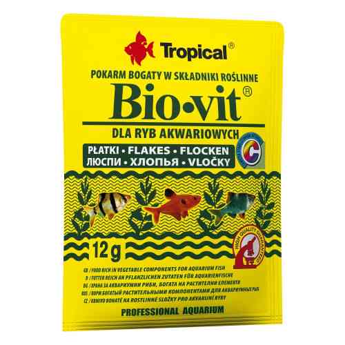 Корм Tropical Bio-Vit для травоїдних акваріумних риб пластівці 12 г Київ