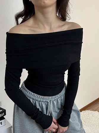 Женский романтичный лонгслив с отворотом турецкий рубчик мустанг 42/44, Черный Одесса