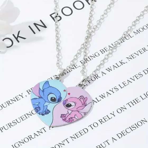 Парні кулони-підвіски «Стіч і Ейнджел» – половинки серця, 2 шт Київ