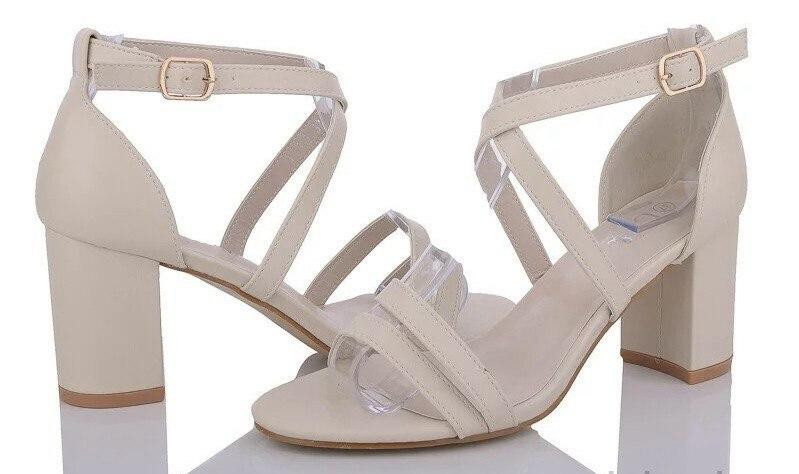 L&M Літні босоніжки жіночі на підборах бежеві з еко-шкіри на стійких підборах L&M F25-3 р. 36-4 Коломыя - изображение 1