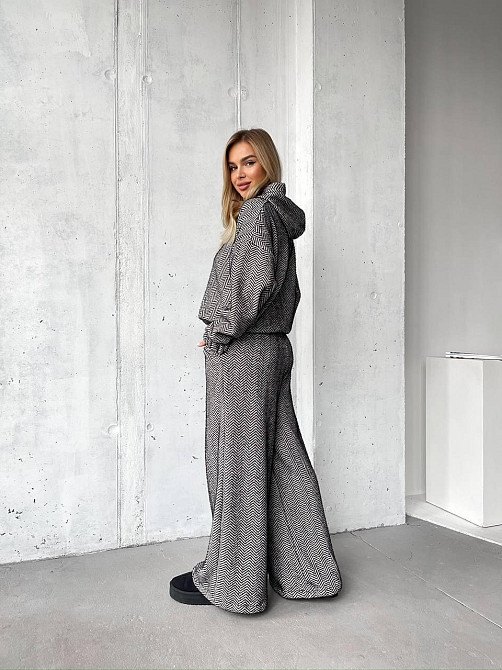 Женский теплый уютный костюм двойка из альпаки Черно-белый, 46/48 Одесса - изображение 2