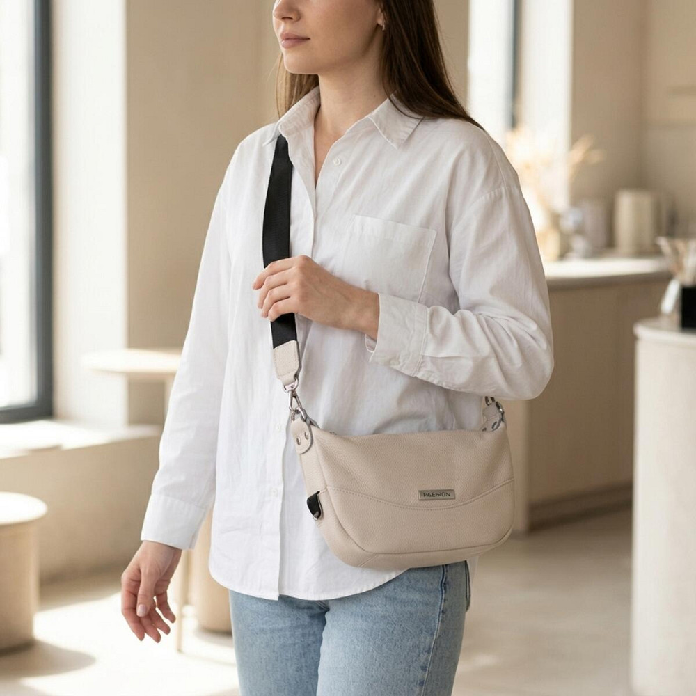 Жіноча сумка через плече з незвичайним бігунком брелоком з натуральної шкіри Vintage 22616 Біла Київ - фото 12