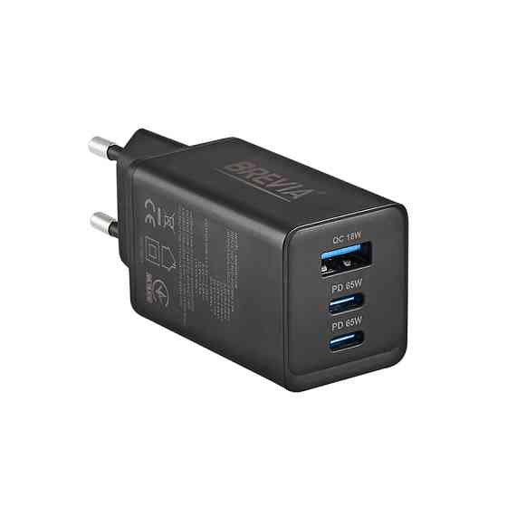 Сетевое зарядное устройство Brevia ePowerGaN PD65W 2xUSB-C+USB-A черный Львов