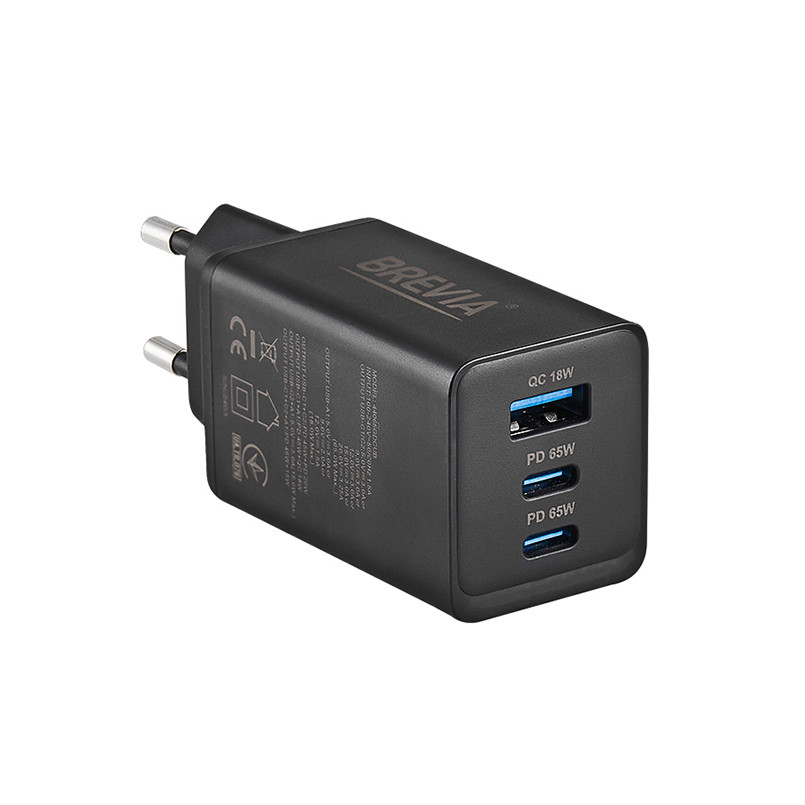 Мережевий зарядний пристрій Brevia ePowerGaN PD65W 2xUSB-C+USB-A чорний Львів - фото 2