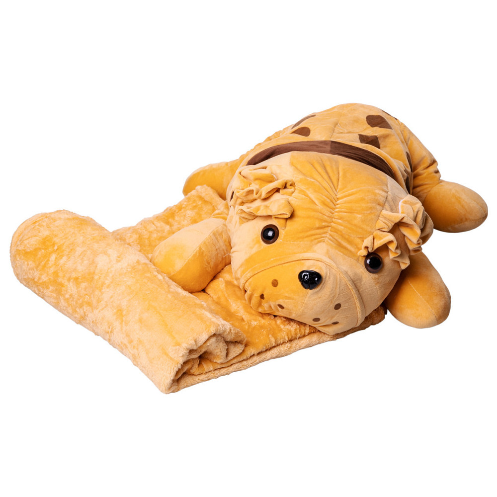 Подушка-іграшка Собака з пледом 65 см Коричнева Київ - фото 1