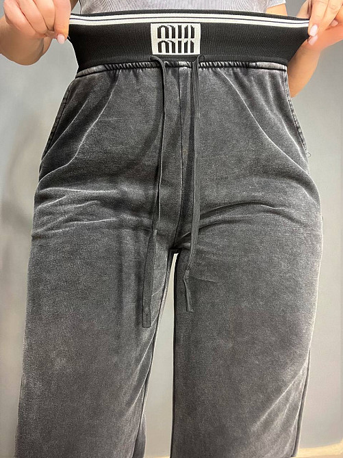 Брюки женские Yimeite 512 палаццо широкие трикотажные вареные дай талия на резинке черные, черный, 30 Киев - изображение 4