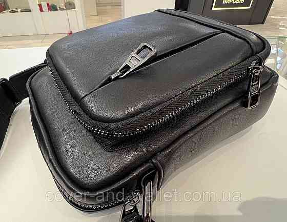 Маленькая мужская кожаная сумка через плечо черного цвета ST 3021 Киев