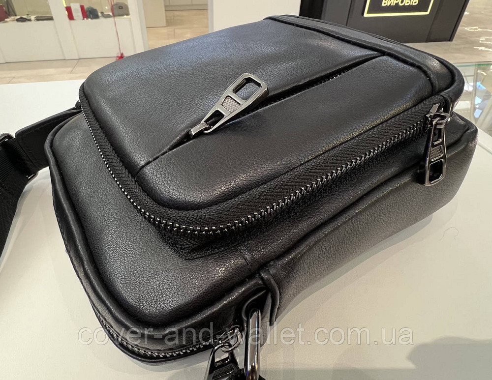 Маленькая мужская кожаная сумка через плечо черного цвета ST 3021 Киев - изображение 5