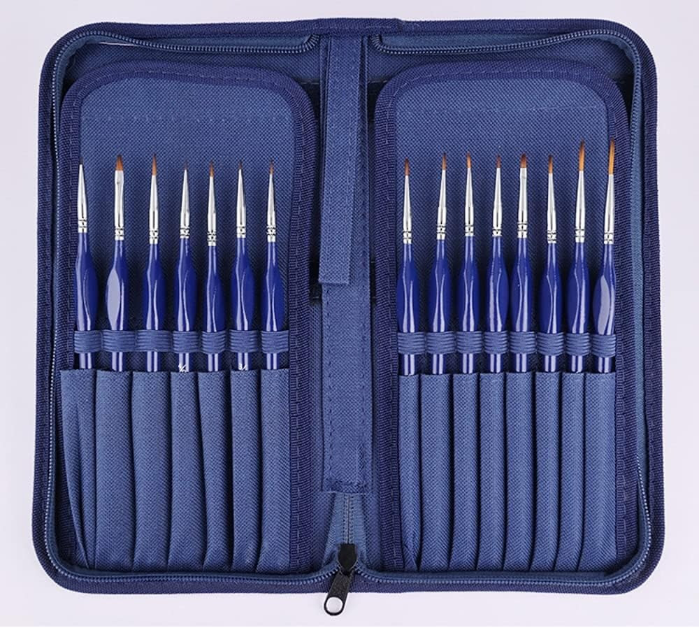Набор кистей нейлоновых в чехле на молнии для акварели, акрила, гуаши, масла и нейл-арта, 15 шт синие Каменец-Подольский - изображение 3