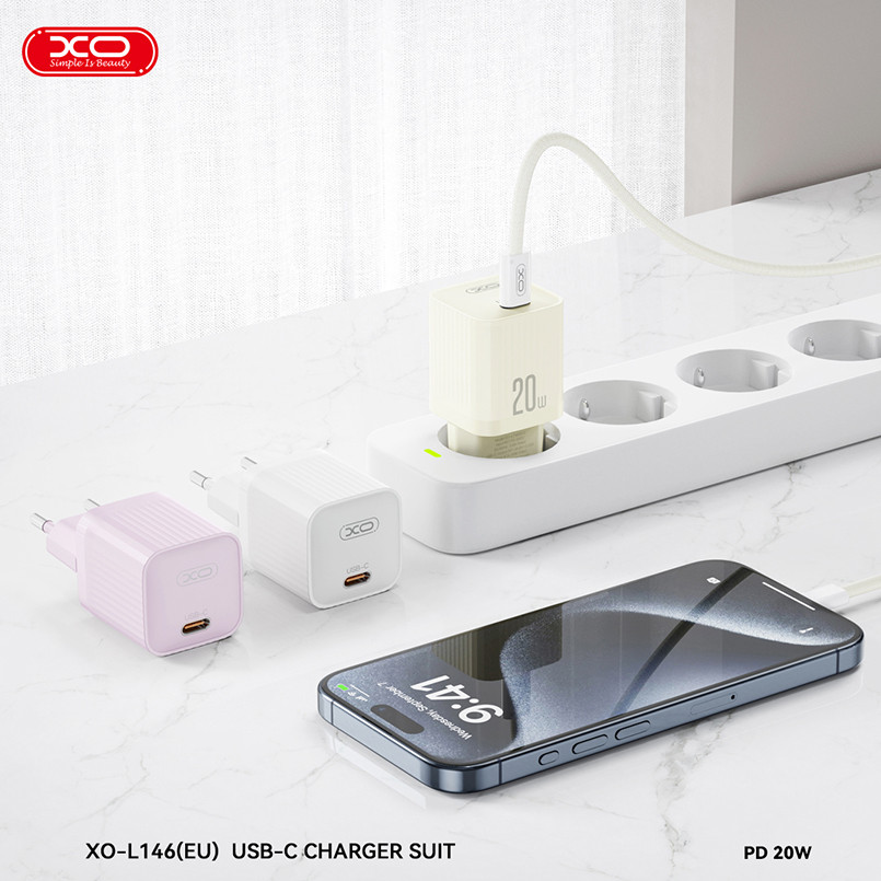 Мережевий зарядний пристрій XO L146 PD20W Single USB-C бежевий Львів - фото 4