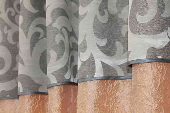 Кухонні штори VR-Textil № 073к з ламбрекеном і підхватами персиковий з сірим 270х170 см (52-0144) Київ