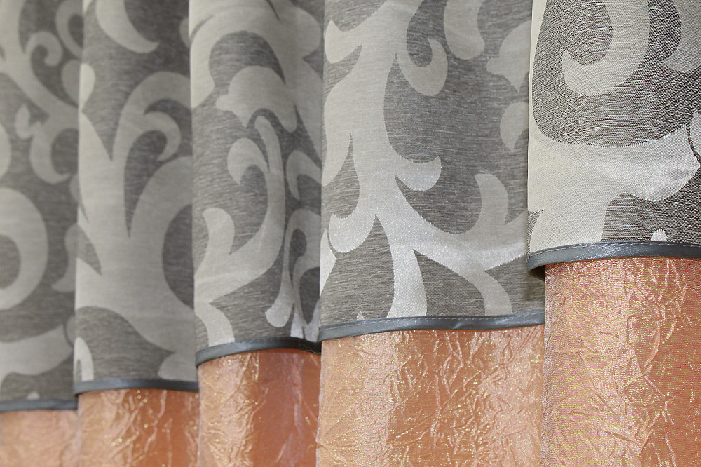 Кухонні штори VR-Textil № 073к з ламбрекеном і підхватами персиковий з сірим 270х170 см (52-0144) Київ - фото 4