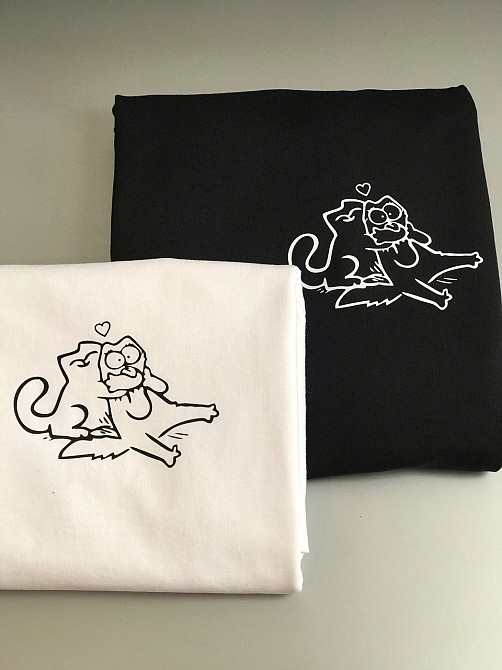 Білі Парні футболки для хлопця та дівчини з малюнком котики Чернівці - фото 1