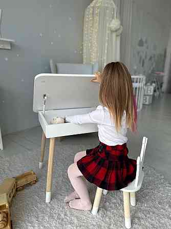 Детский столик с откидным верхом и стульчик, белый Киев