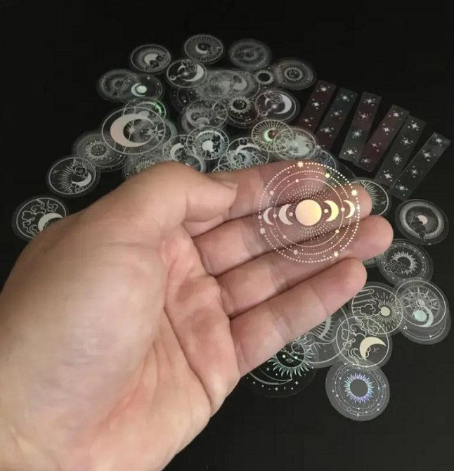 Голографические блестящие наклейки на солнце, Луна, планета.Стикеры. 35 шт. Киев - изображение 2