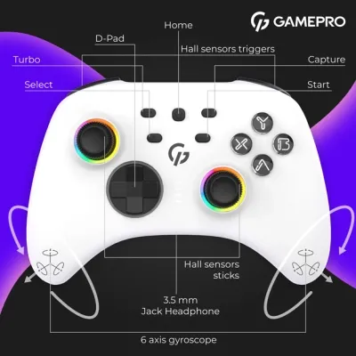 Геймпад GamePro GPX13W 2.4G/BT 5.1/USB/PC/iOS/Android RGB White (GPX13W) Вінниця - фото 7