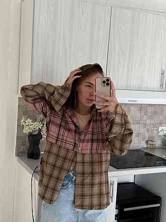 Женская двухцветная оверсайз рубашка в клетку фланель Одесса