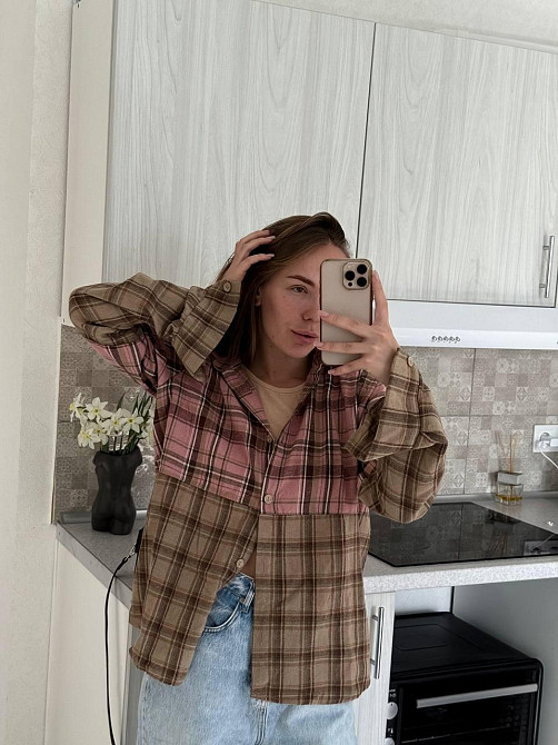 Женская двухцветная оверсайз рубашка в клетку фланель Одесса - изображение 3