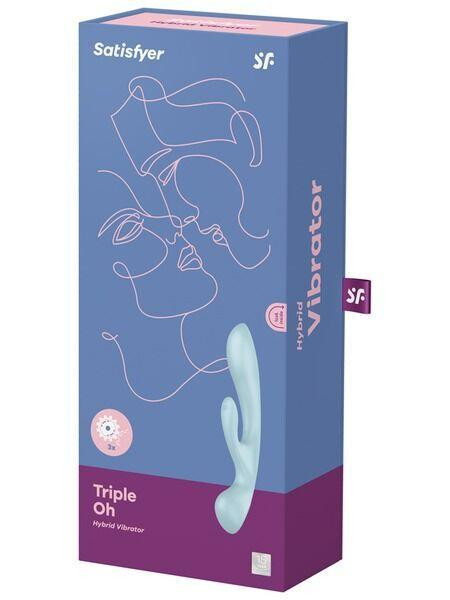 Двухсторонний вибратор-кролик Satisfyer Triple Oh Light Blue, 3 мотора, рукоятка-массажер Sex Aura Киев - изображение 4
