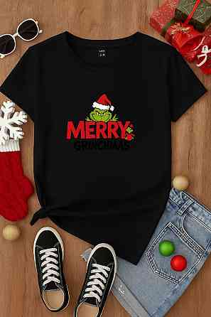 Новорічна футболка унісекс з принтом турецька кулір бавовна Чорна, 42/44 Одеса