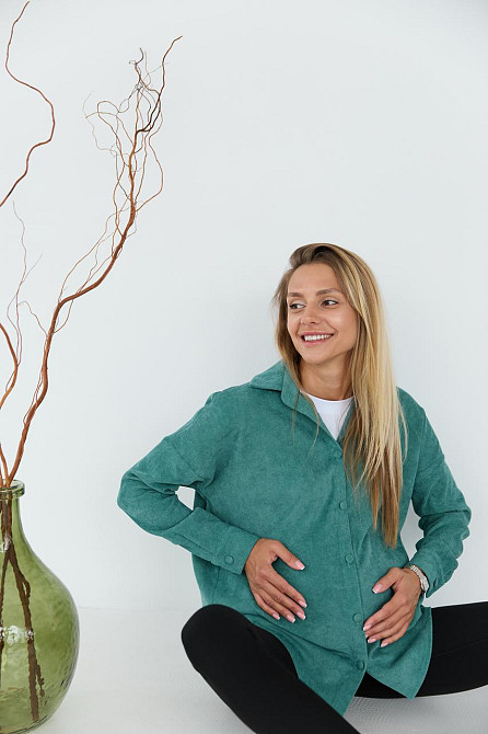 Женская рубашка для беременных стиля oversize из микровельвета Varna размер L-XL Lullababe темно-оливковая Кривой Рог - изображение 10