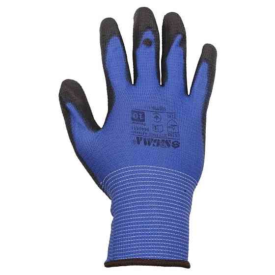 Рукавиці трикотажні з частковим ПУ-покриттям р10 (синьо-чорні манжет) SIGMA (9446431) Київ