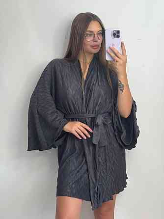 Жіночий халат із тканини стрейч-плісе з поясом Графіт Харків