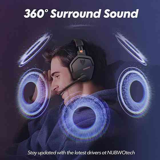 Бездротова ігрова гарнітура Bluetooth Nubwo з мікрофоном, 2.4 ГГц, навушники накладні повнорозмірні геймерські для ПК ноутбука Київ