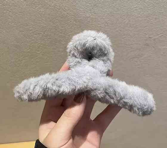 Заколка крабик из искусственного меха Серый Смела