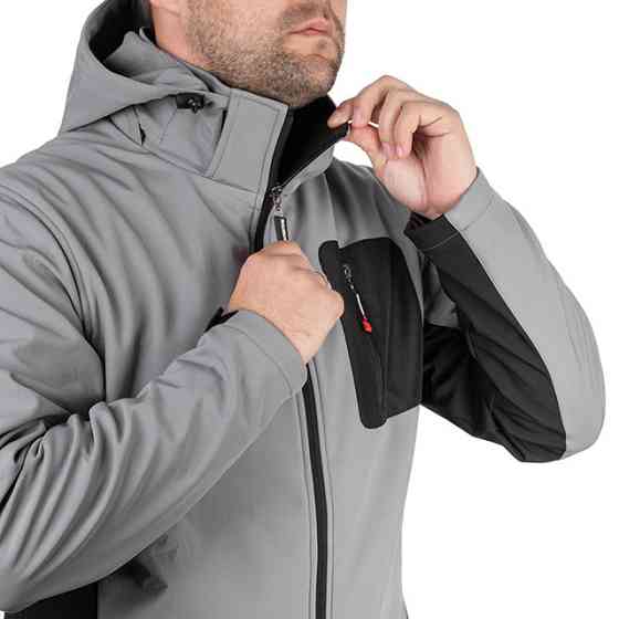 Куртка SOFTSHELL світло-сіро/чорна, з капюшоном, тришарова, стрейч 300 GSM 100D, водо-/вітрозахист, 96% поліестер / 4% еластан, 3 Київ