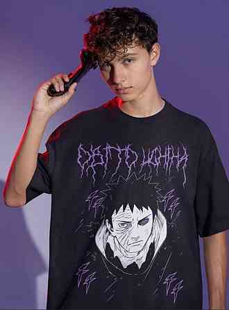Футболка для хлопчика з аніме принтом Наруто оверсайз (зріст від 165 до 180) Чорний AnimeJ0846m Дніпро