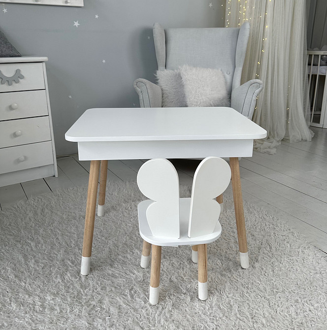 Столик з відкидним верхом 54х60х45 і стільчик метелик 26х26х24, стіл та стілець для злопчика від 1 року, білий Київ - фото 1