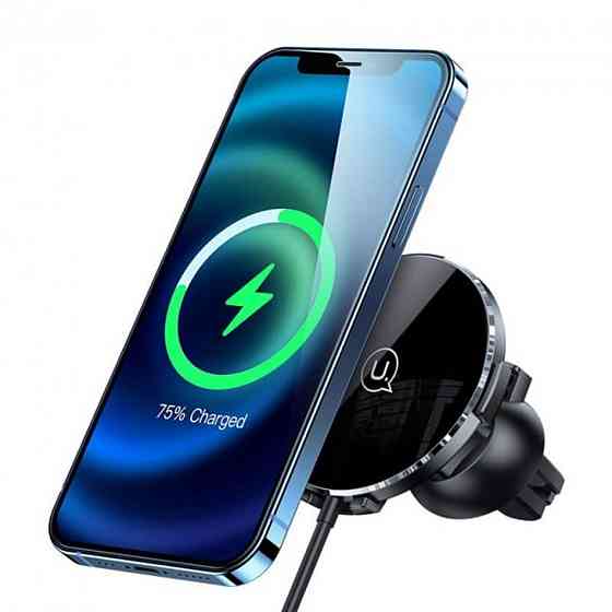 Тримач для мобільного з БЗП Usams US-CD164 Ultra-Slim Magnetic Car Wireless Charger 15W Black Киев