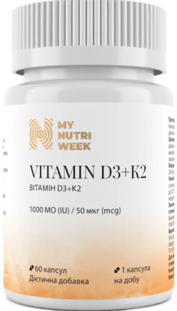 Витамин D3+K2 My Nutri Week Vitamin D3+K2 1000 МЕ/50 мкг 60 капс Киев