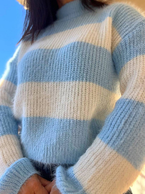 Свитер женский A-N 2157 широкая полоса короткий пушистый ангора, голубой, 42-46 Киев - изображение 12