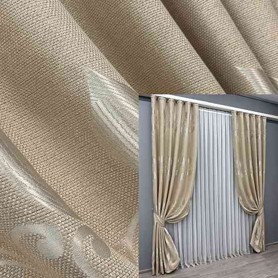 Комплект готовых штор VR-Textil Лен Рогожка № 1693ш Бежевый 150х270 см 2 шт (33-0593) Киев