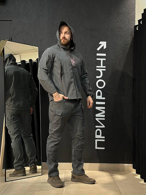 Softshell костюм чоловічий сірий водонепроникний вітростійкий куртка і штани для літа Львів - фото 2