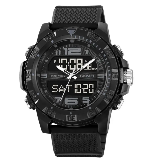 Годинник чоловічий наручний спортивний Skmei 2162 з подвійним дисплеєм і підсвічуванням (Чорний) Вінниця - фото 1