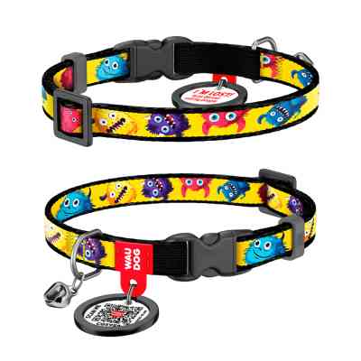 Нашийник для тварин WAUDOG Nylon з QR паспортом "Мохнаті монстри" пластиковий фастекс XS 20-30 см (279-4050) Вінниця