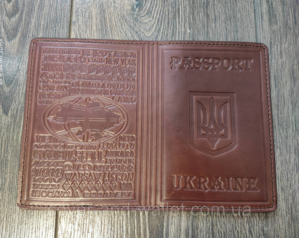 Шкіряна обкладинка на паспорт з тисненням «Герб України» Київ - фото 4