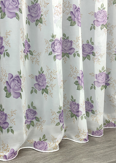 Тюль шифонова з принтом колір білий з бузковим 1800т Київ - фото 7