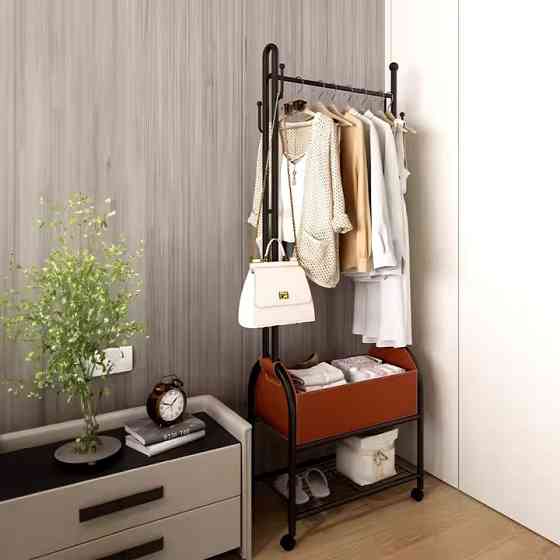 Вешалка для одежды передвижная напольная с полкой для обуви металлическая высота 184 см,цвет черный Каменец-Подольский