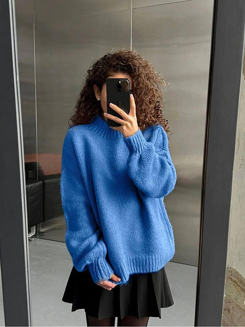 Женский уютный оверсайз свитер машинная вязка Голубой Одесса - изображение 1