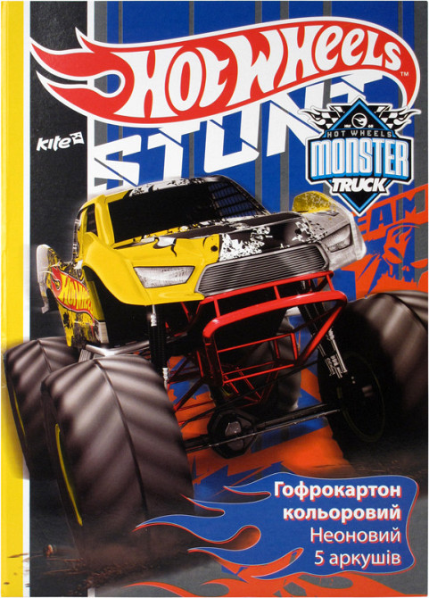 Картон кольоровий "Kite" "Hot Wheels" А4 HW14-257K неон гофро 5арк 5кол, шт Київ - фото 1