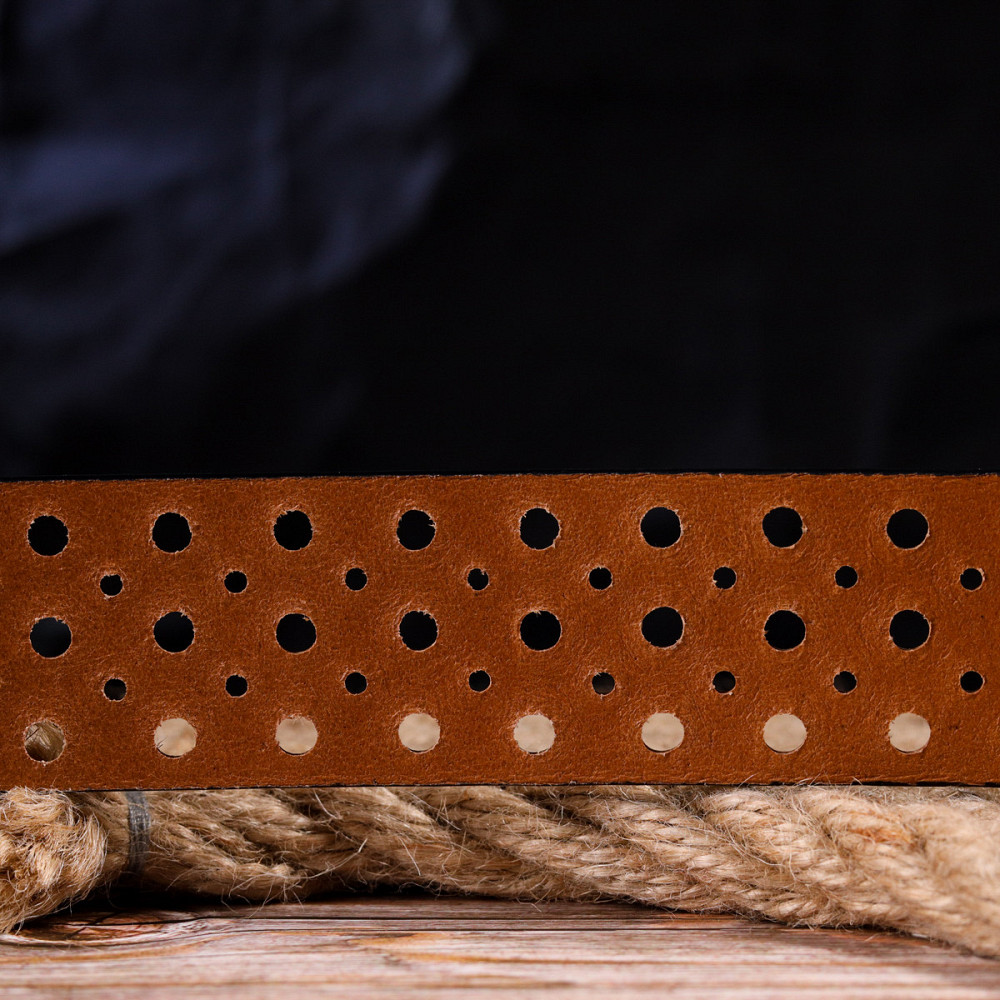 Интересный ремень унисекс с перфорацией из натуральной кожи Grande Pelle 21474 Рыжий Киев - изображение 9